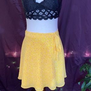 Yellow floral wrap skirt